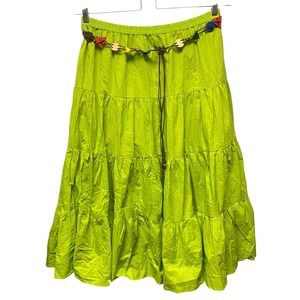Vintage Grandma Coastal Plus 22 Boho Tiered Maxi Skirt Green Country Lined Beach